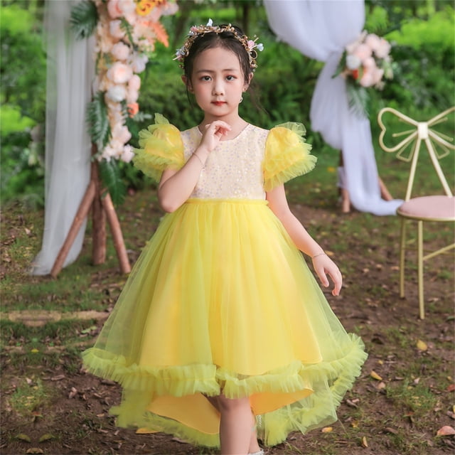 Robe de Fille pour Occasions Spéciales à Manches Bouffantes, Robe de Bal pour Tout-Petite, Robe en Tulle pour Fille, Robe de Princesse pour Tout-Petite Fille 4-5 Ans