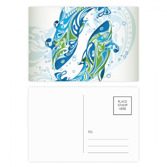Fish Waves Sea Animal Postcard Set Birthday Mailing Thanks Greeting Card