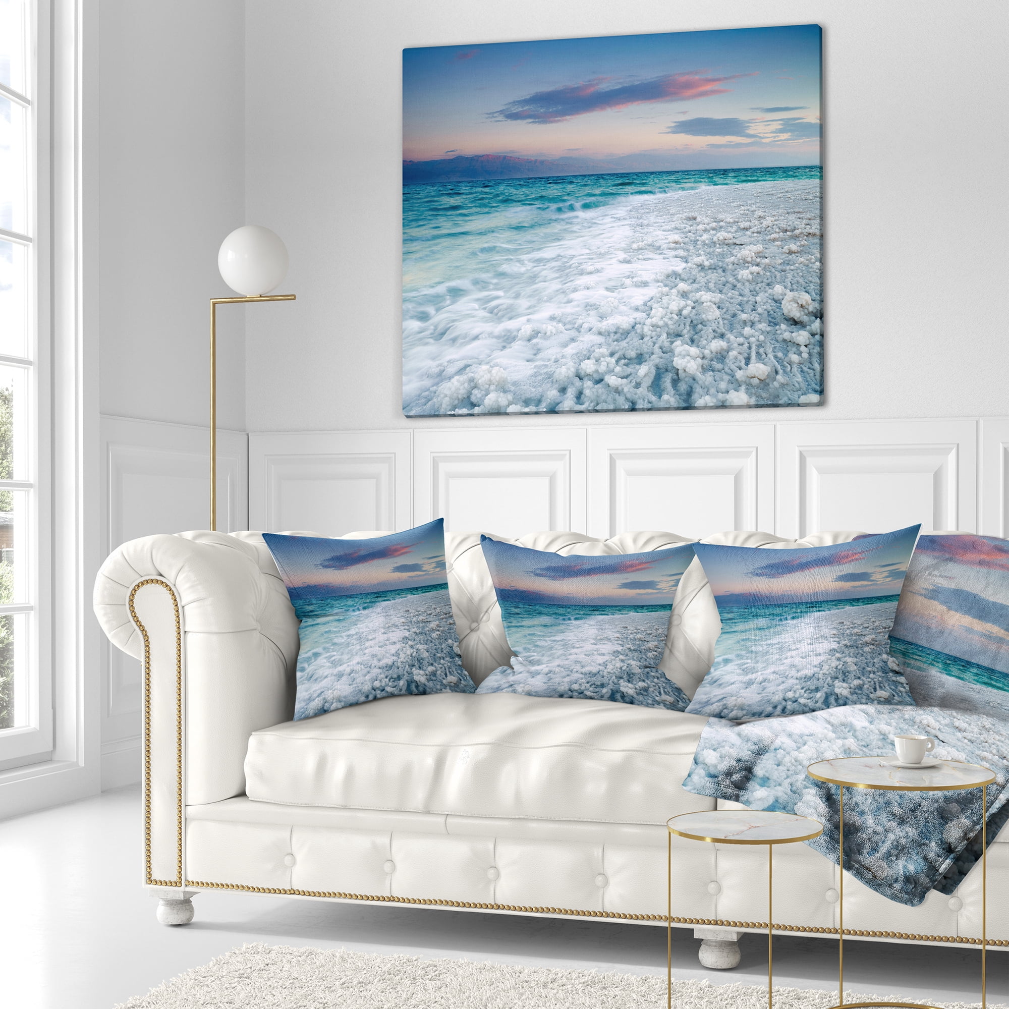 Designart Beautiful Sunrise at Dead Sea - Seashore Throw Pillow - 16x16