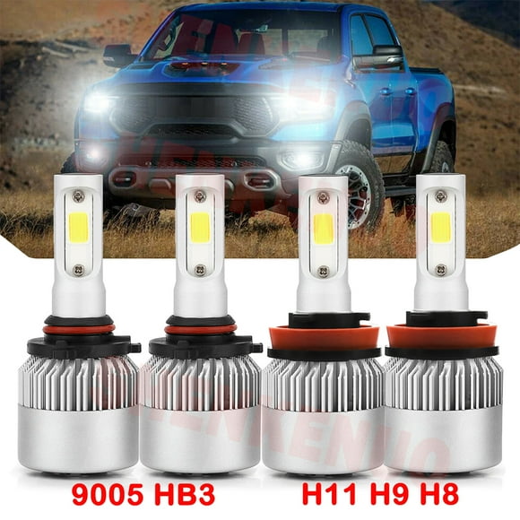 For Dodge Ram 1500 2013-2022 Led Headlights 8000LM 9005 HB3 High Beam H11 Low Beam Led Bulbs 4pc