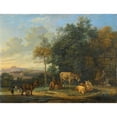 thumbnail image 2 of Karel Dujardin 14x12 Black Ornate Wood Framed Double Matted Museum Art Print Titled: Landscape with Two Donkeys, Goats and Pigs (1655), 2 of 5