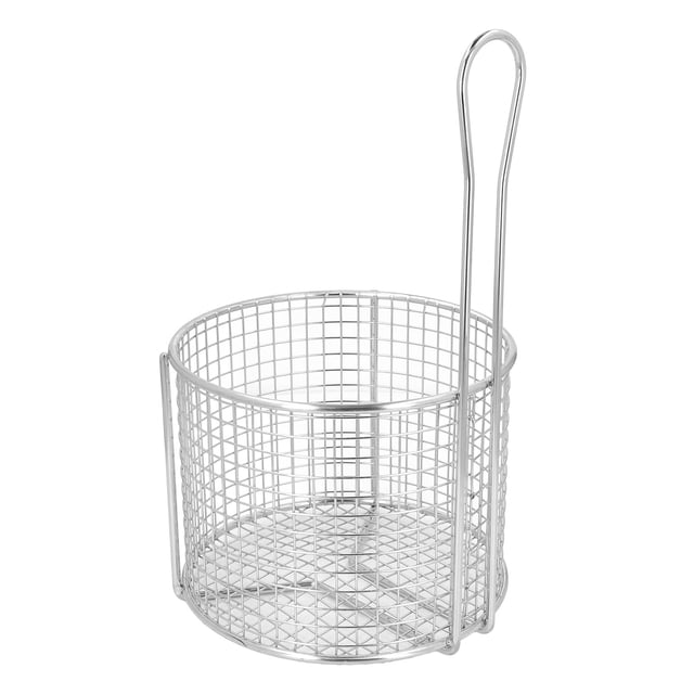 Panier à Frites, Support Rond pour Chips de Frites, Paniers à Collations pour Servir, Panier à Frites Réutilisable en Acier Inoxydable avec Poignée pour Cuisine Restaurant pour Frire Servir des Aliments