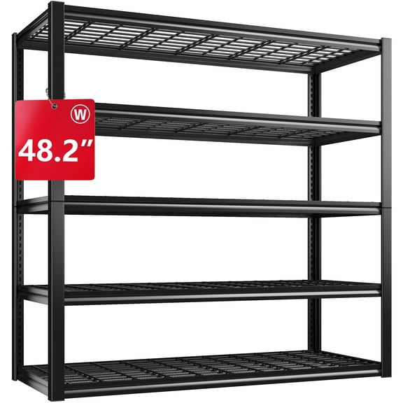 REIBII 48.2"W Garage Shelving  Heavy Duty 3000LBS Storage Shelves Adjustable 5 Tier Metal Shelving,48.2''L X 24.5''W X 72''H