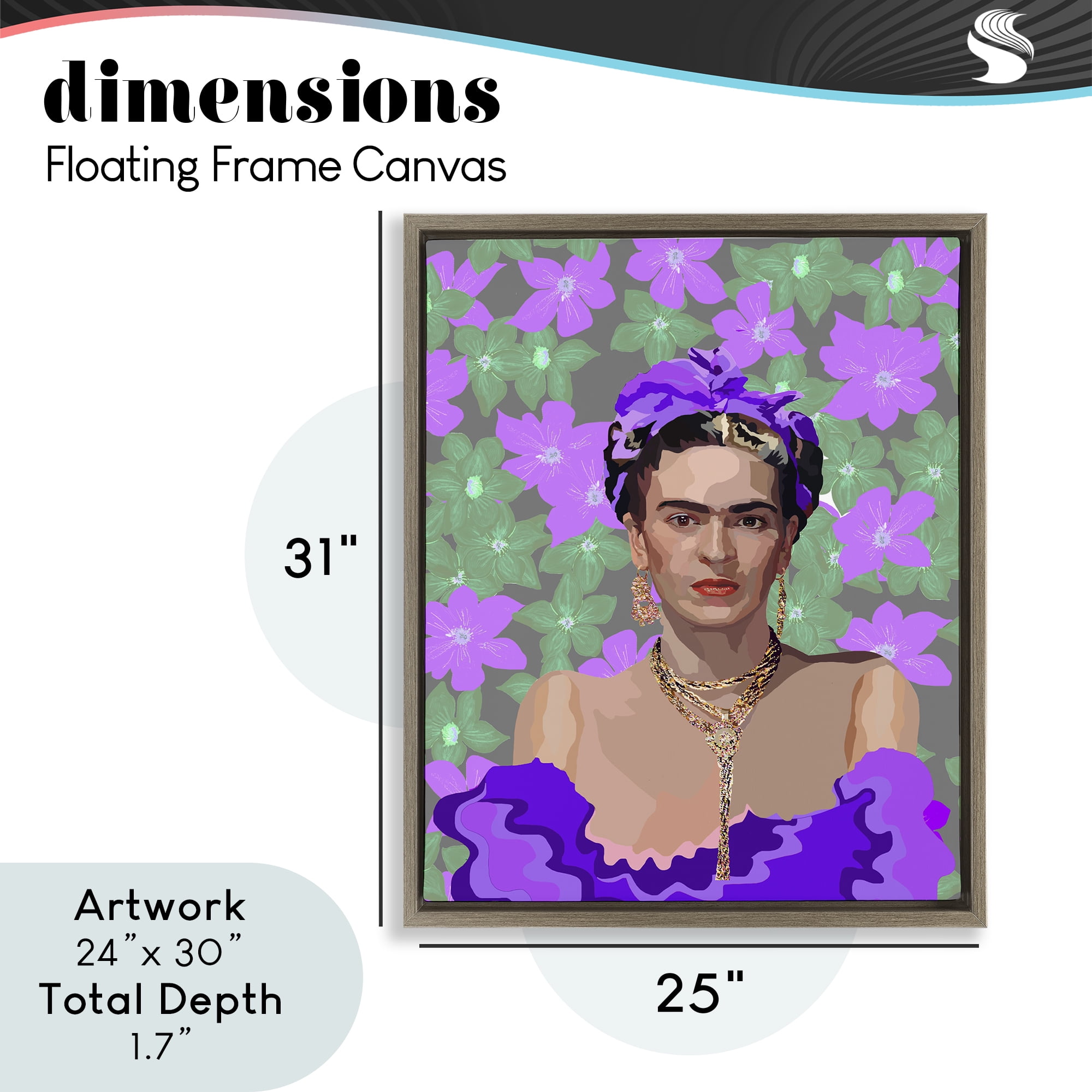 Floral Reverie Frida Brown Framed Floater Canvas Wall Art, design by Lynnda Rakos
