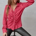 thumbnail image 5 of AherBiu Long Sleeve Shirts for Women Satin Tops Dressy Button down Lapel V Neck Ruched Ladies Blouse, 5 of 6