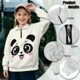 thumbnail image 6 of COEQINE Girls Quarter Zip Pullover, Long Sleeve Loose Fit Sweatshirt with Collar, Soft Polyester Fabric Machine Washable, Cute Casual Style for 13-14 Years, Lovely Panda Beige, 6 of 7