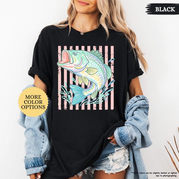 Bass Fishing Shirt Pastel Fishing Tshirt Fishing Lover Gift Lake Shirt Summer Tee Outdoor Fishing Tshirt Lake Life Tee