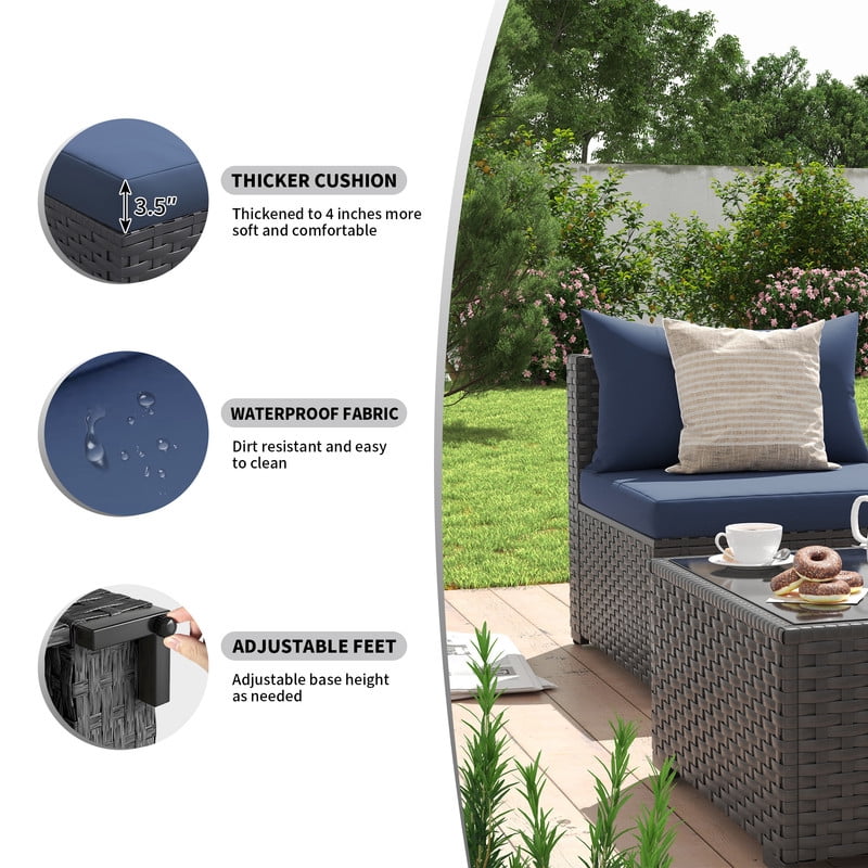 ELPOSUN 5 Pieces Patio Furniture Set, Outdoor Furniture Sectional Rattan Sofa for Backyard Garden Navy
