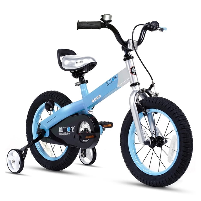 RoyalBaby Buttons Vélo pour Enfants 16 Pieds' avec Béquille et Roues Stabilisatrices, Bleu Mat