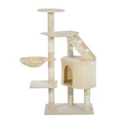 PawHut 49'' Cat Tree Tower Kitten Scratching Post Scratch Scratcher Climb Activity Center Play House Pet Furniture Beige
