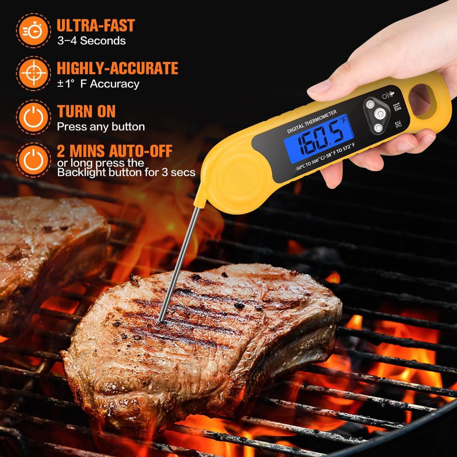 Food Thermometer Yellow Digital Instant Read for Cooking Candy Deep Fry BBQ Grill