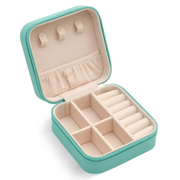 Mini travel jewelry box with zipper, leather gift display jewelry box for earrings, rings, necklaces jewelry storage