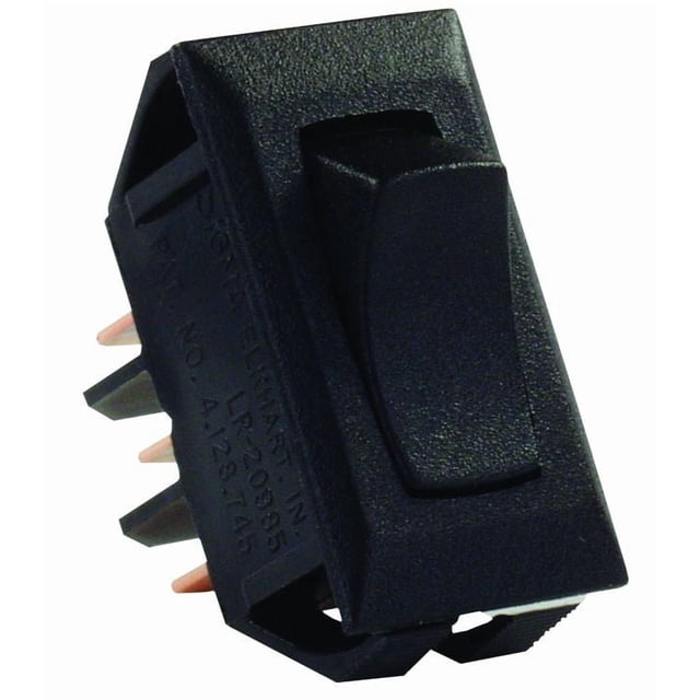 JR Multi Purpose Switch 12665 12 Volt; Single Pole Double Throw SPDT; On/Off/On Switch; Rocker; 1.125 Inch x 0.550 Inch Cutout; 1.120 Inch x 0.547 Inch Switch; Non-Lighted; Black