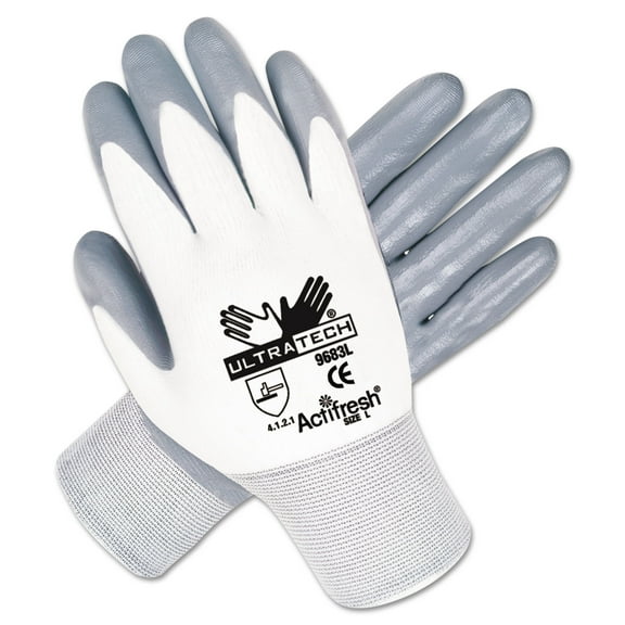 MCR Safety Ultra Tech Nitrile Coated Gloves, Medium, Gray/White - 12 PR (127-9683M)