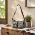 thumbnail image 5 of WWG Washed Denim Shoulder Bag, Casual Crossbody Purse with Adjustable Strap, Two Front Snap Pockets, Large Zippered Main Compartment, Lightweight Soft Fabric, for Daily Commute Shopping Travel, 5 of 6