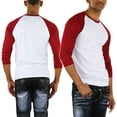 thumbnail image 2 of ToBeInStyle Mens Sleeved Baseball Inspired Classic Shirt Tee - 3/4 Sleeve - Burgundy/White - Small, 2 of 6
