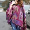 thumbnail image 5 of Poncho con flecos estilo bohemio informal para mujer, cárdigan holgado con estampado vintage para clima frío, manta navideña, bufanda, regalos, 5 of 5