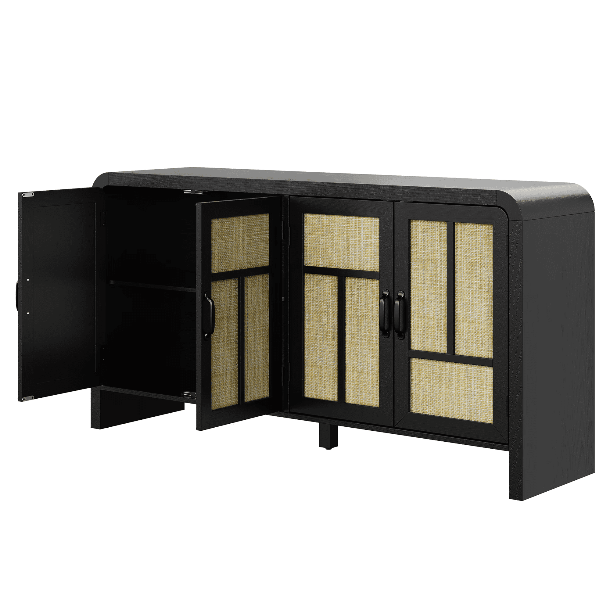 Mintazer Rattan Sideboard Buffet Cabinet with Storage, 59'' Large Boho Storage Cabinet with Adjustable Shelves for Kitchen, Entryway, Dining Room, Living Room, Black