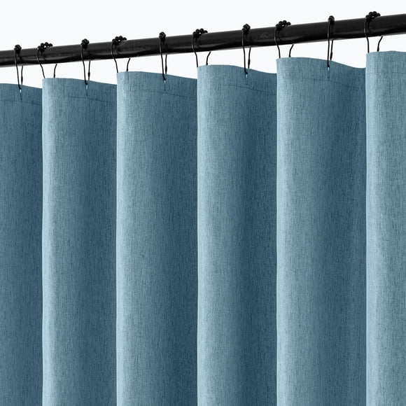 Biwat Fabric Shower Curtain, Linen Textured Waterproof Heavy Duty Polyester Cloth Shower Curtain with 12 Metal Hooks, Button Hole Design, Machine Washable for Bathroom Hotel, W72*L72, Moonlight Blue