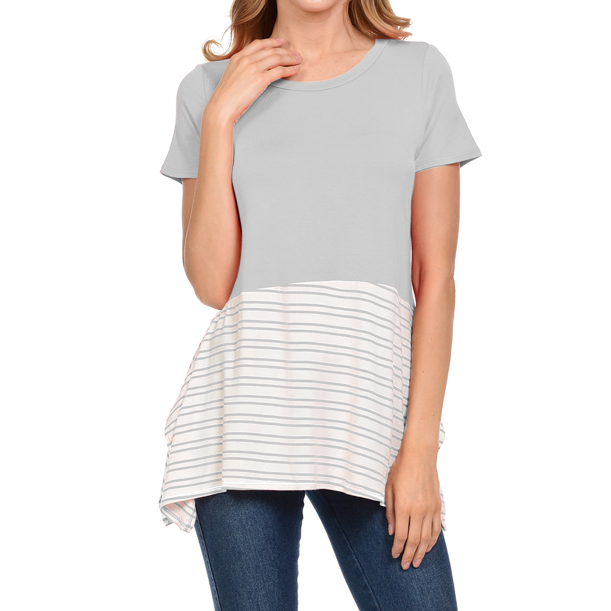 Chanyuhui Womens Long Sleeve Striped Print Color Block Patchwork T-Shirt Tops Casual Knitting Blouses Shirts Tunics 
