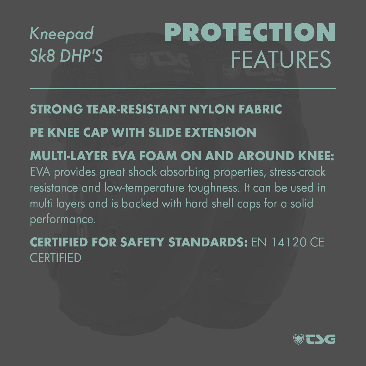 TSG SK8 DHP Knee Pad, Hardshell, Cordura, EVA Foam, Horseshoe Shape, EN 14120