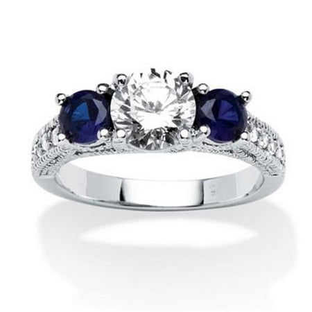 PalmBeach Jewelry 538649 1. 82 TCW Cubic Zirconia and Sapphire Ring in Sterling Silver - Size 9