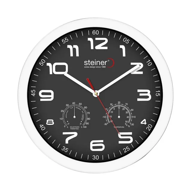 Reloj De Pared Steiner Con Higrómetro Y Termómetro Negro