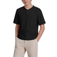thumbnail image 3 of MKOSPLRT Boys Henley Shirts 5-15Y Kids Basic Solid Tops Short Sleeve Button Up T Shirts Lightweight Summer Tees with Pocket, 3 of 10