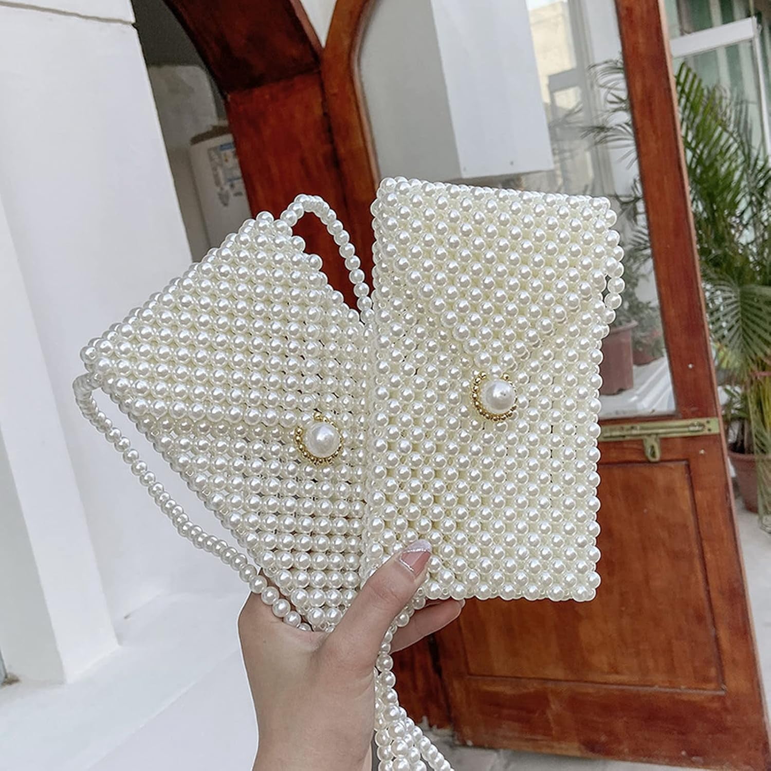 CAILDANL Luxury Pearl Bag Chain Bag Purse Shoulder Bag for Women,Artificial Pearl Clutch Crossbody Beaded Evening Bag for Party