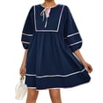 thumbnail image 6 of 3/4 Sleeve Women High Waist Patchwork Loose Mini Babydoll Dress, 6 of 6