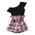 thumbnail image 1 of Douhoow 2-7Y Girls Summer Clothes Set Black Ruffle One Shoulder T-shirt High Waist Plaid Shorts, 1 of 8