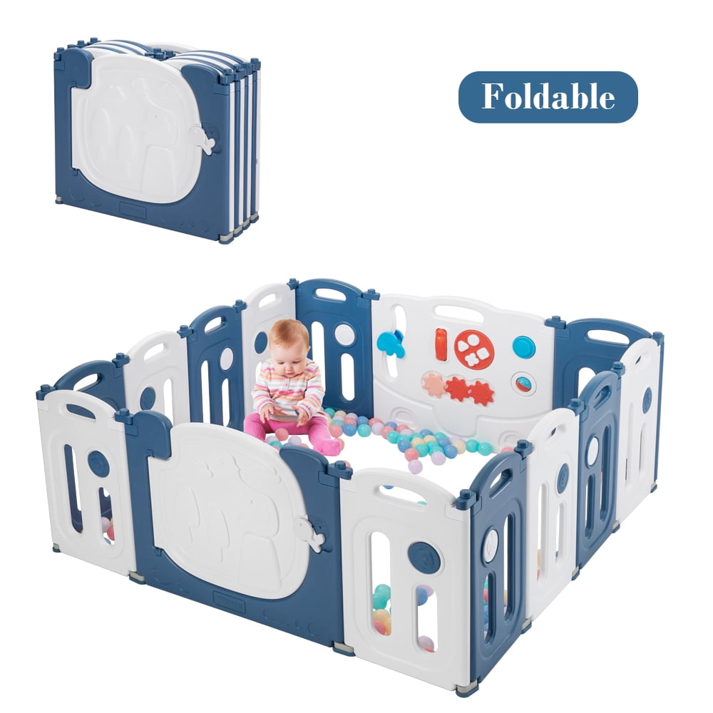 JOYMOR 14Panel Foldable Baby Playpen, Kids Baby Gate Safety Play Yards