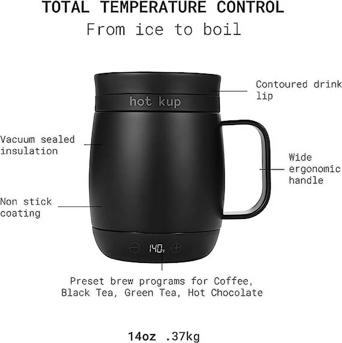 HOT KUP Heated Coffee Mug 14oz Temperature Controlled Smart Cup White