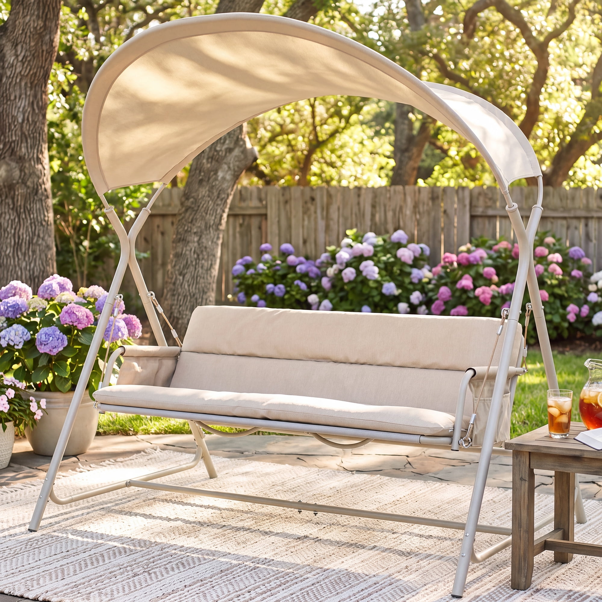 3-Person Outdoor Patio Swing Chair, Heavy-Duty Metal Frame Garden Porch Swing with Cushion