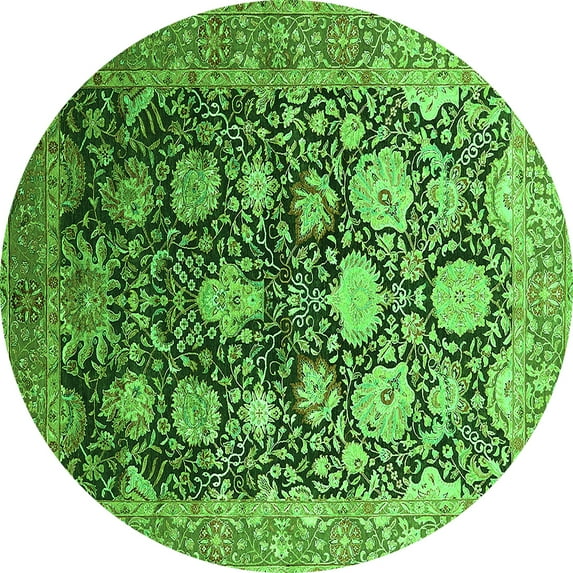 Ahgly Company Indoor Round Oriental Green Industrial Area Rugs, 4' Round