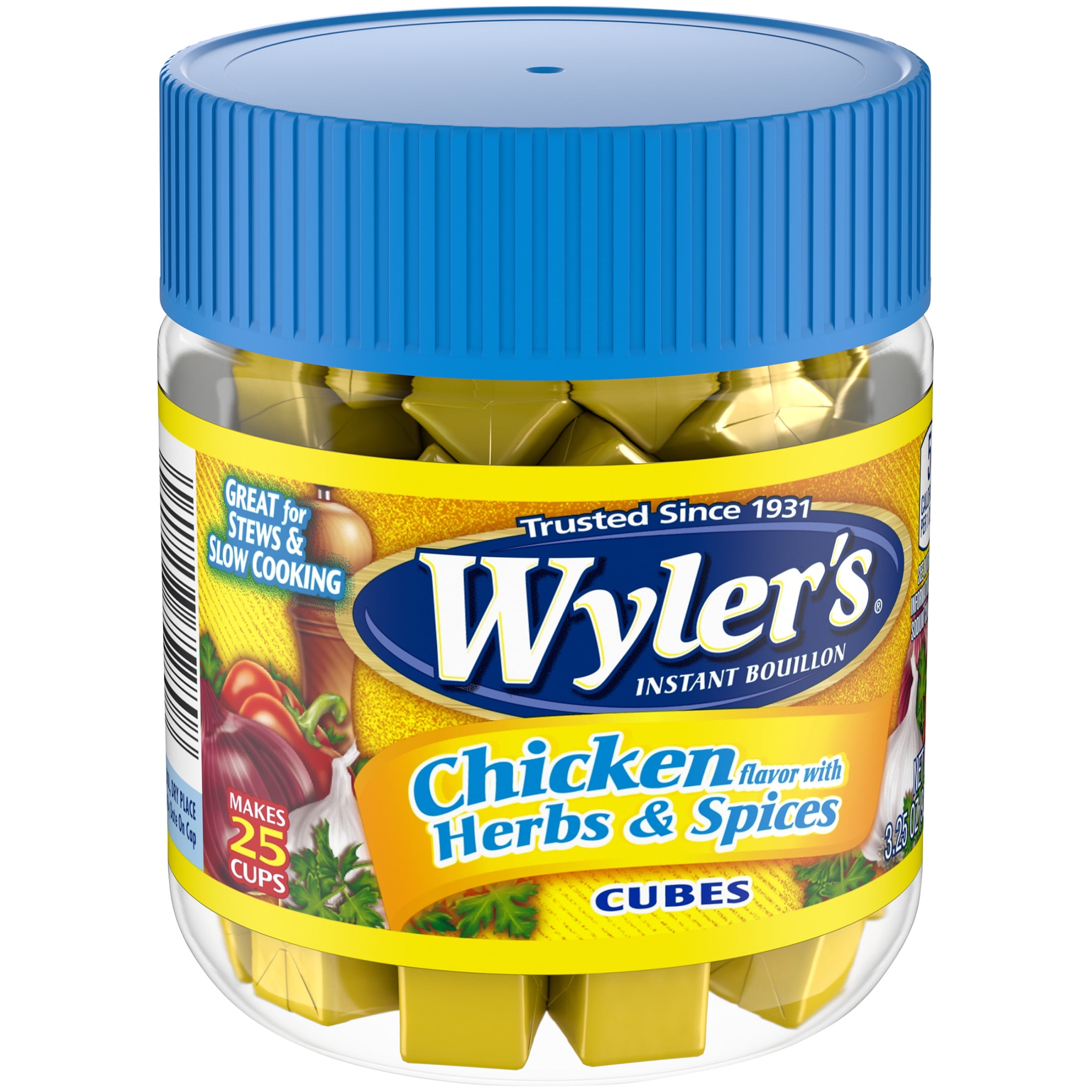 Wyler's Instant Bouillon Chicken, Herbs & Spices Flavored Cubes, 3.25 oz Jar