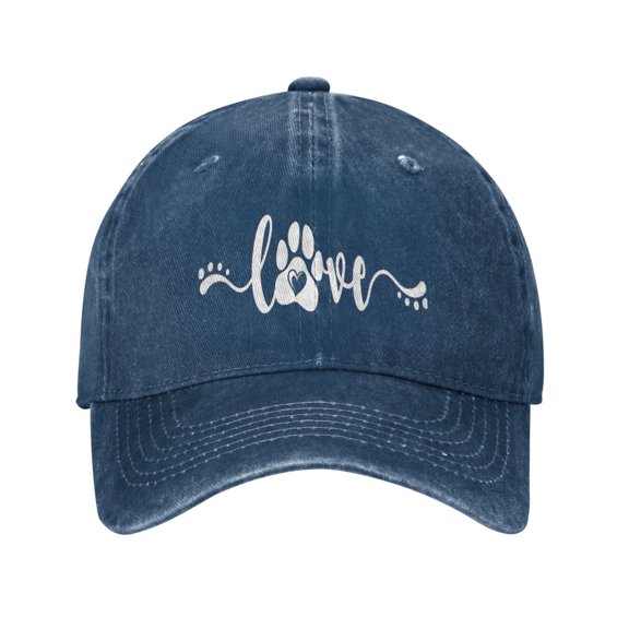 Love Dog Paw Print Baseball Cap Golf Dad Hat Adjustable Washed Denim Trucker Hats Unconstructed Snapback Cap for Men Women Unisex Adult,Navy