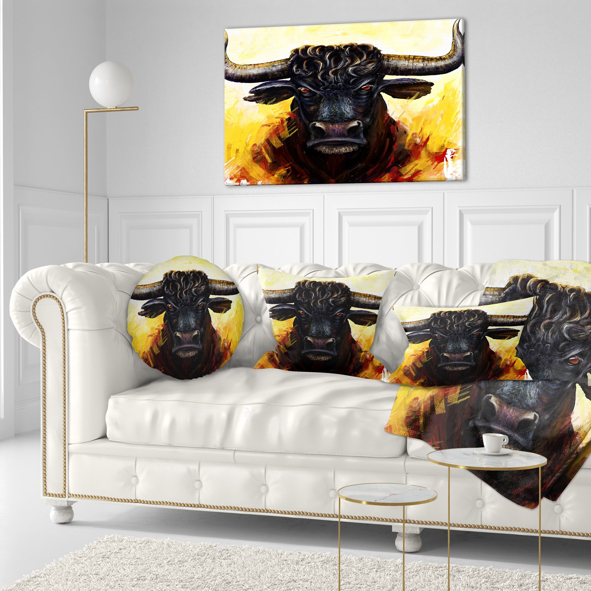 Designart Fierce Bull Illustration - Animal Throw Pillow - 12x20