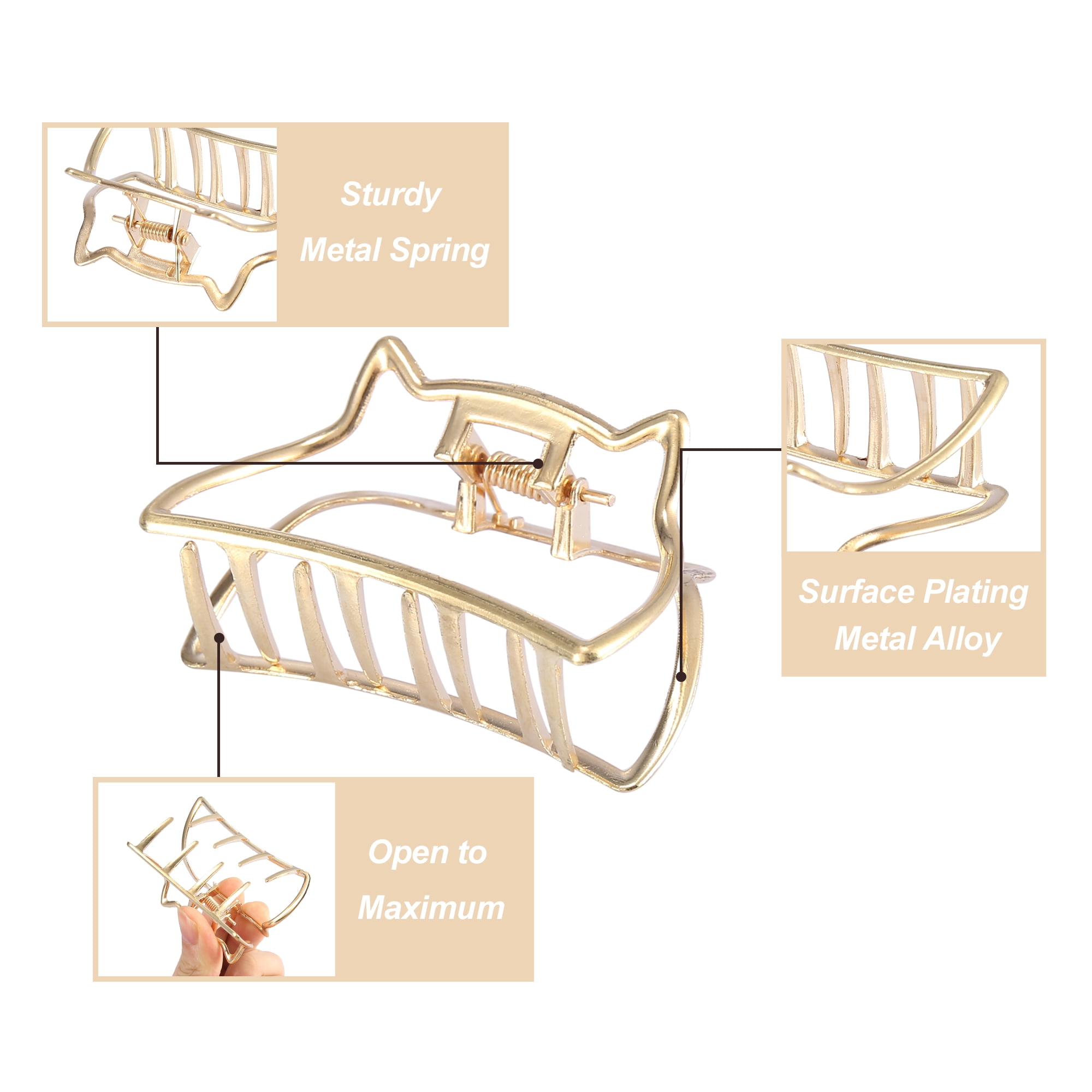 Unique Bargains 2.7 Inch Metal Hair Claw Clips Gold Tone Claw for Women Beauty