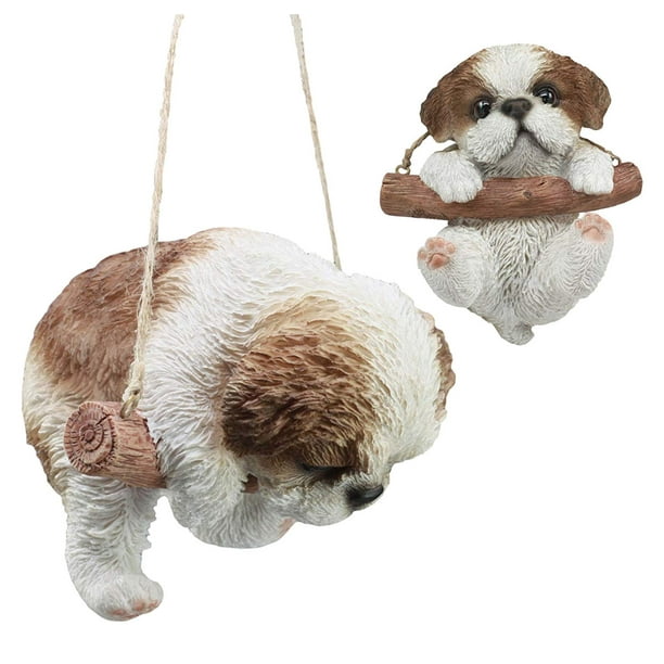Ebros Adorable Lifelike Shih Tzu Macrame Branch Hanger 5.25