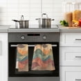thumbnail image 4 of Yayeee 2 Pack Hand Towels for Bathroom 100% Cotton 16" x 28" Soft Absorbent Kitchen Towel, Abstract Wavy Landscape, 4 of 7
