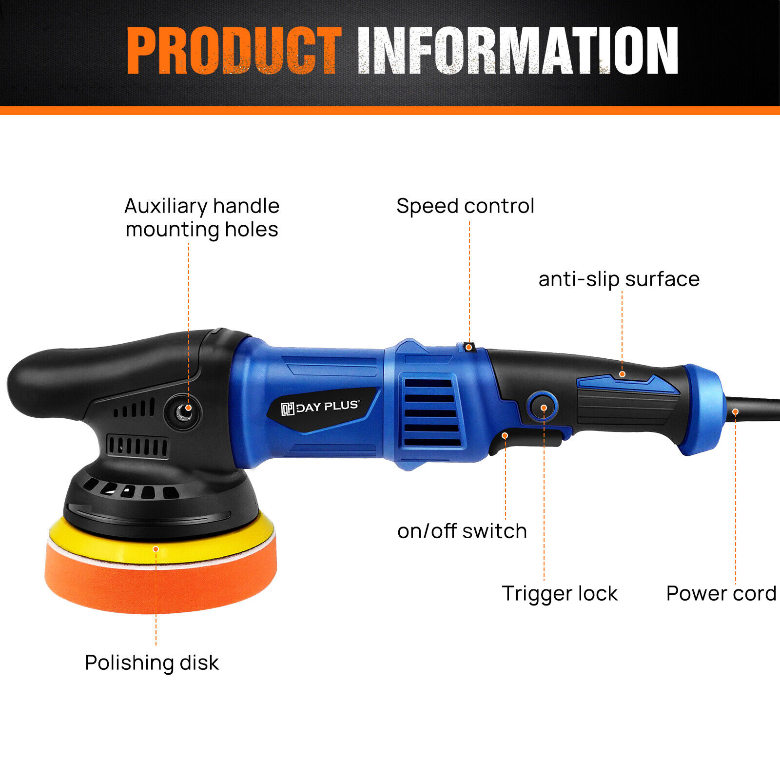 Dayplus 5 in 980W, 110V, Corded Electric Power Tool Polishers, 5800 RPM