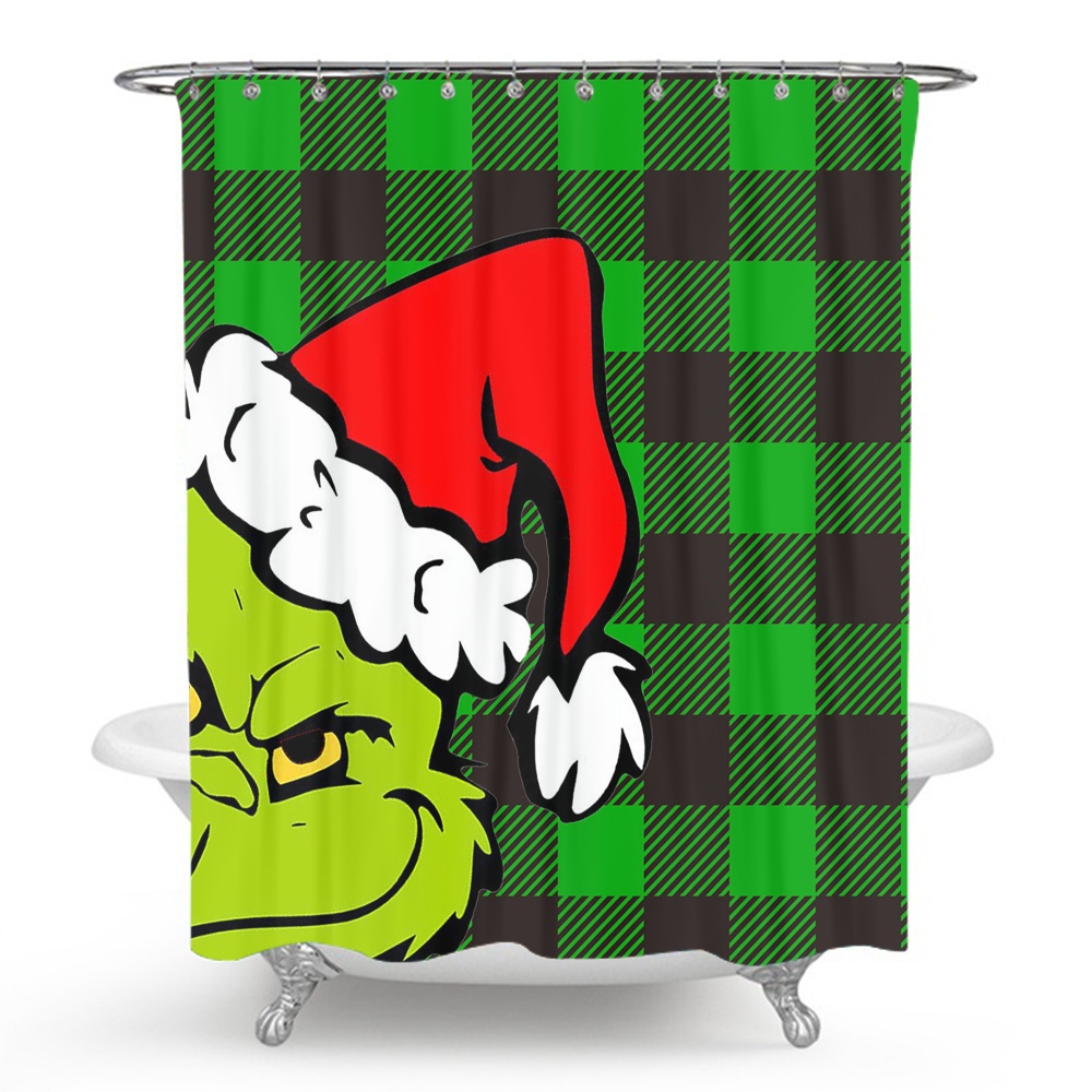 Merry Christmas Shower Curtain Set, Xmas Winter Holiday Bathroom Decor