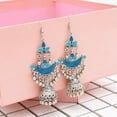 thumbnail image 2 of Pendientes étnicos Zulema 1 par tibetano bohemio campana borla colgante Azul claro, 2 of 8