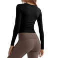 thumbnail image 4 of CCRFTGI Long Sleeve Shirts for Women Trendy Y2k Cropped Outfits Crewneck Going Out T-Shirts Tight Fall Spring Tops Black S, 4 of 5