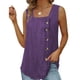 thumbnail image 1 of Camiseta sin mangas para mujer, cuello cuadrado, holgada, plisada con botón para verano para salir, 1 of 6