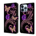 thumbnail image 1 of Feishell for iPhone 14 Pro Max 6.7 inch Slim Wallet Case with Fashion Colorful Pattern Painted,Luxury PU Leather Magnetic Flip Stand Card Slots Pocket Phone Case,Purple Flowers & Butterflies, 1 of 8