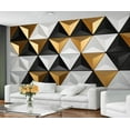 thumbnail image 3 of Black Gold Geometric Mural, 3D Triangular Facet Wall Paintings, Modern Geometric Murals For Living Room Bedroom, Black White Gold 3D Wall Mural 98.4"W x 68.9"H (Not Peel and Stick), 3 of 6