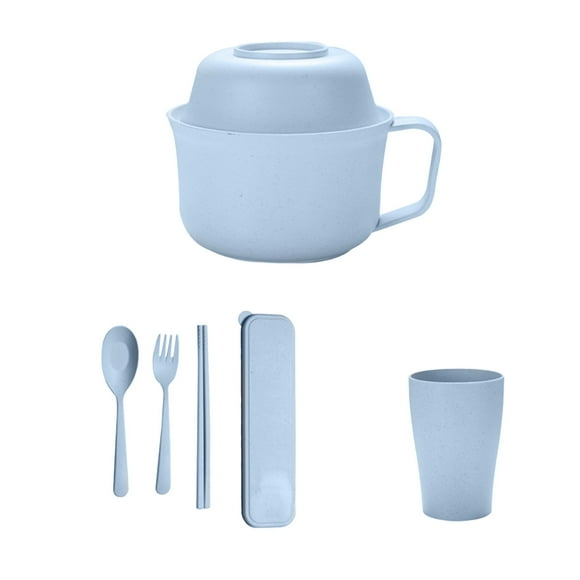 yulier Wheat Straw Ramen Bowl Set, Ramen Noodle Bowl with Chopsticks, Spoon, Fork, Cup, Flatware Box - Plastic Instant Noodle Bowl Set for Home Office Dorm