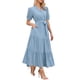 thumbnail image 4 of Vestidos Maxi INSPIRE CHIC para mujer, con mangas abullonadas, botones, manga corta, escote en V, ceñido a la cintura, largo y fluido, vestido de verano XL azul, 4 of 6